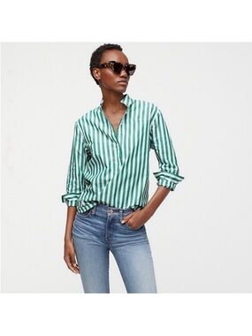 J.CREW Band-Collar Popover Tunic in Bold Stripes green and white Size 4